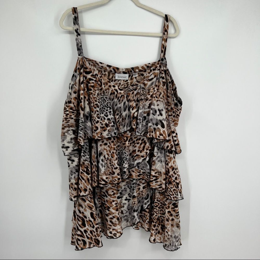 Avenue tank top blouse shirt cheetah animal print plus size 30 32 ruffle layers